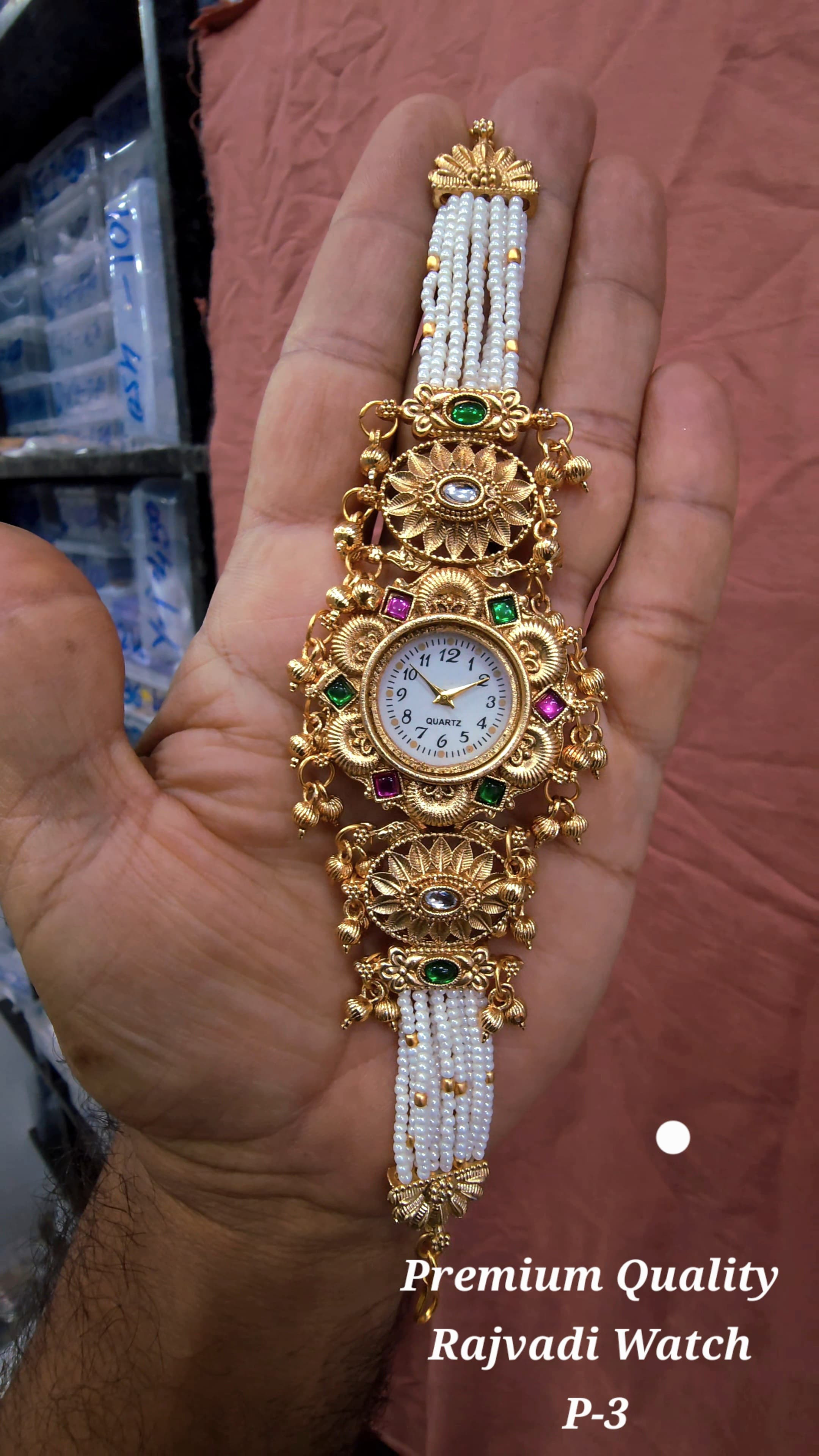 Classic kundan pearl watch