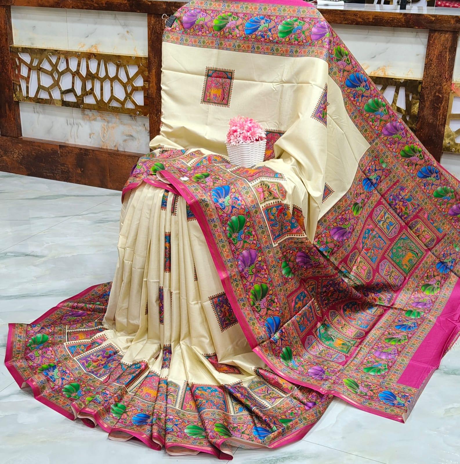 Karni silk saree with blouse pcs
