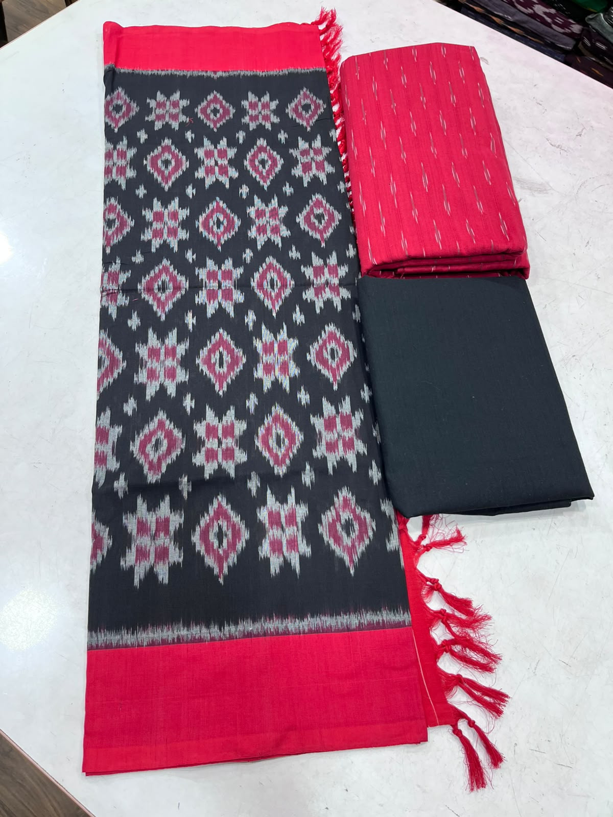 Pure double ikkat cotton dress material