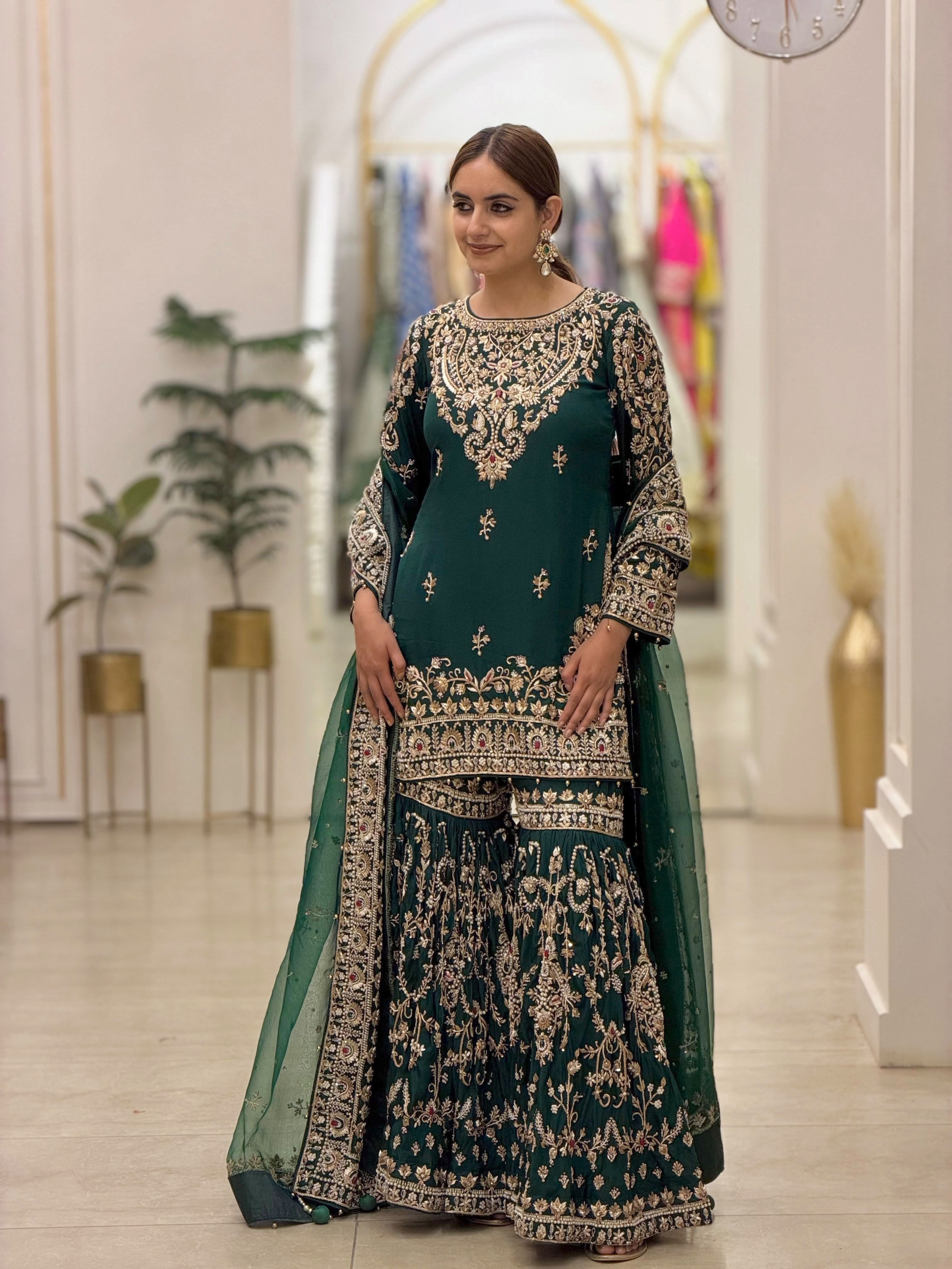 Georgette top plazzo and dupatta