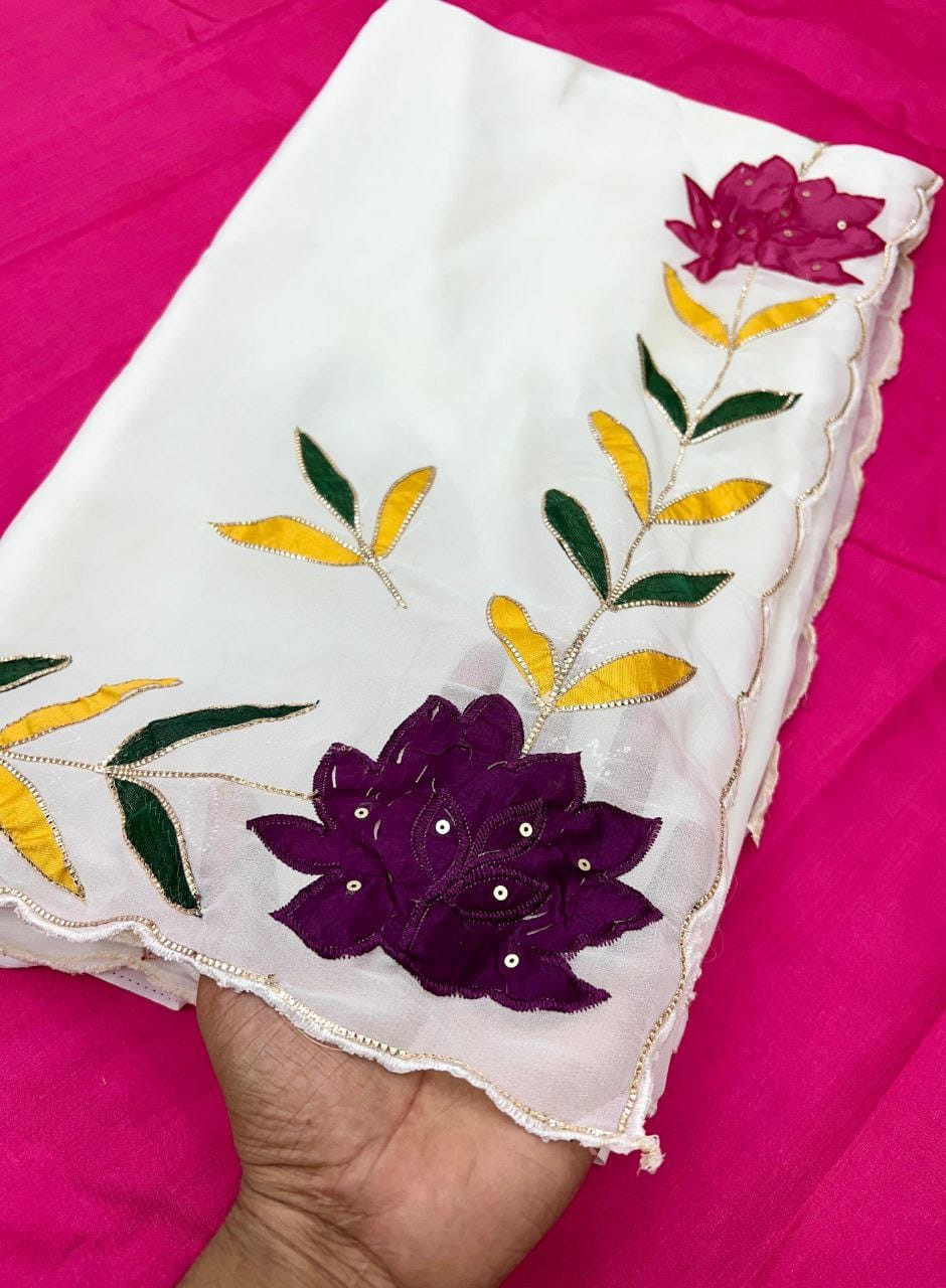 Floral embroidered work saree