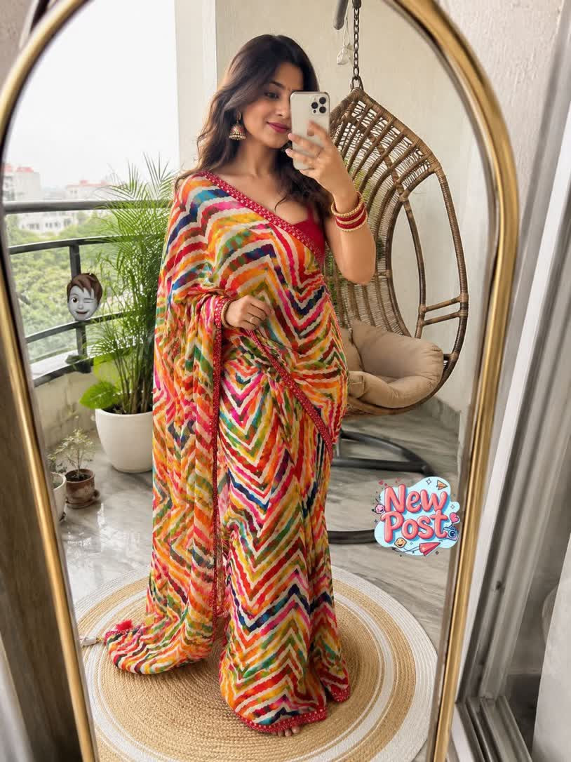 Party Wear Tradition Lehariya SAREE.Banglore Silk Blouse