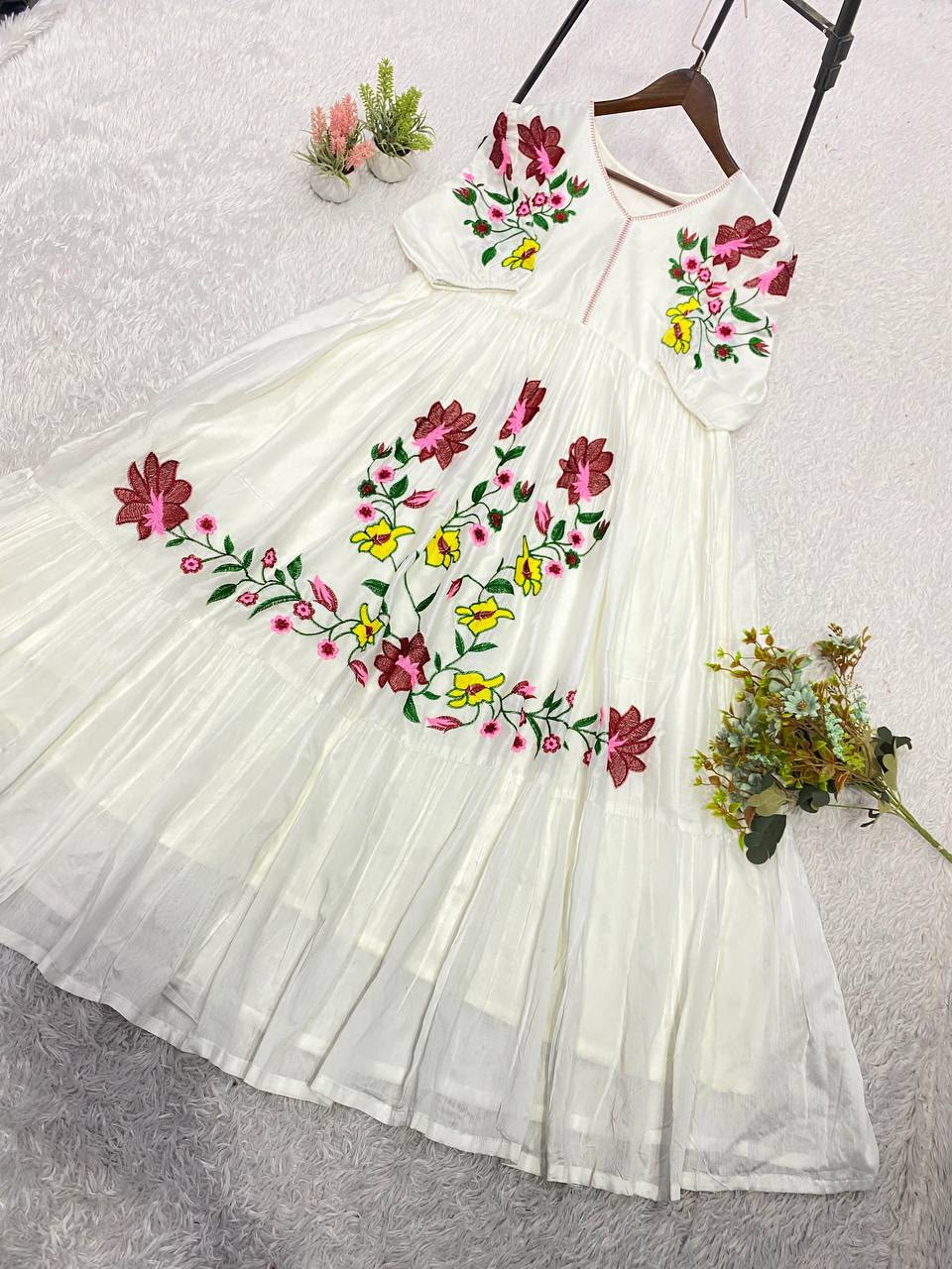 Floral Embroidered rayon dress
