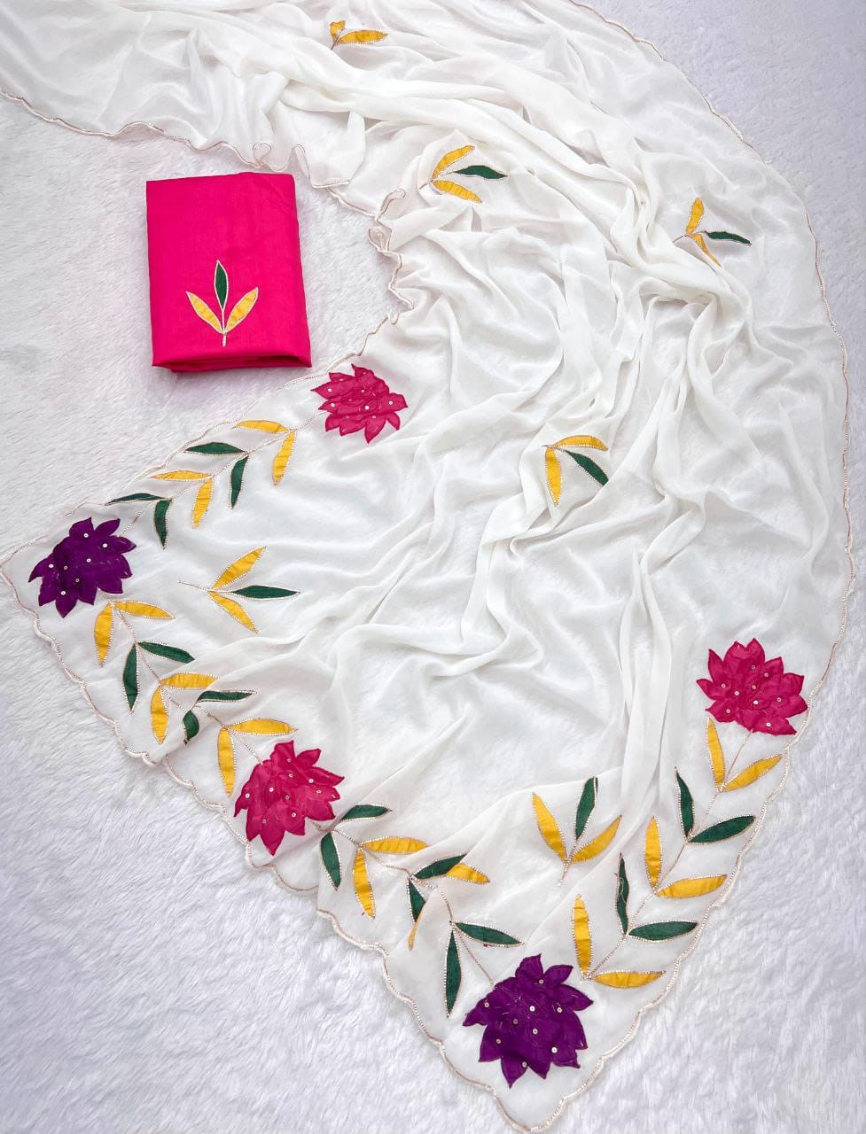 Floral embroidered work saree