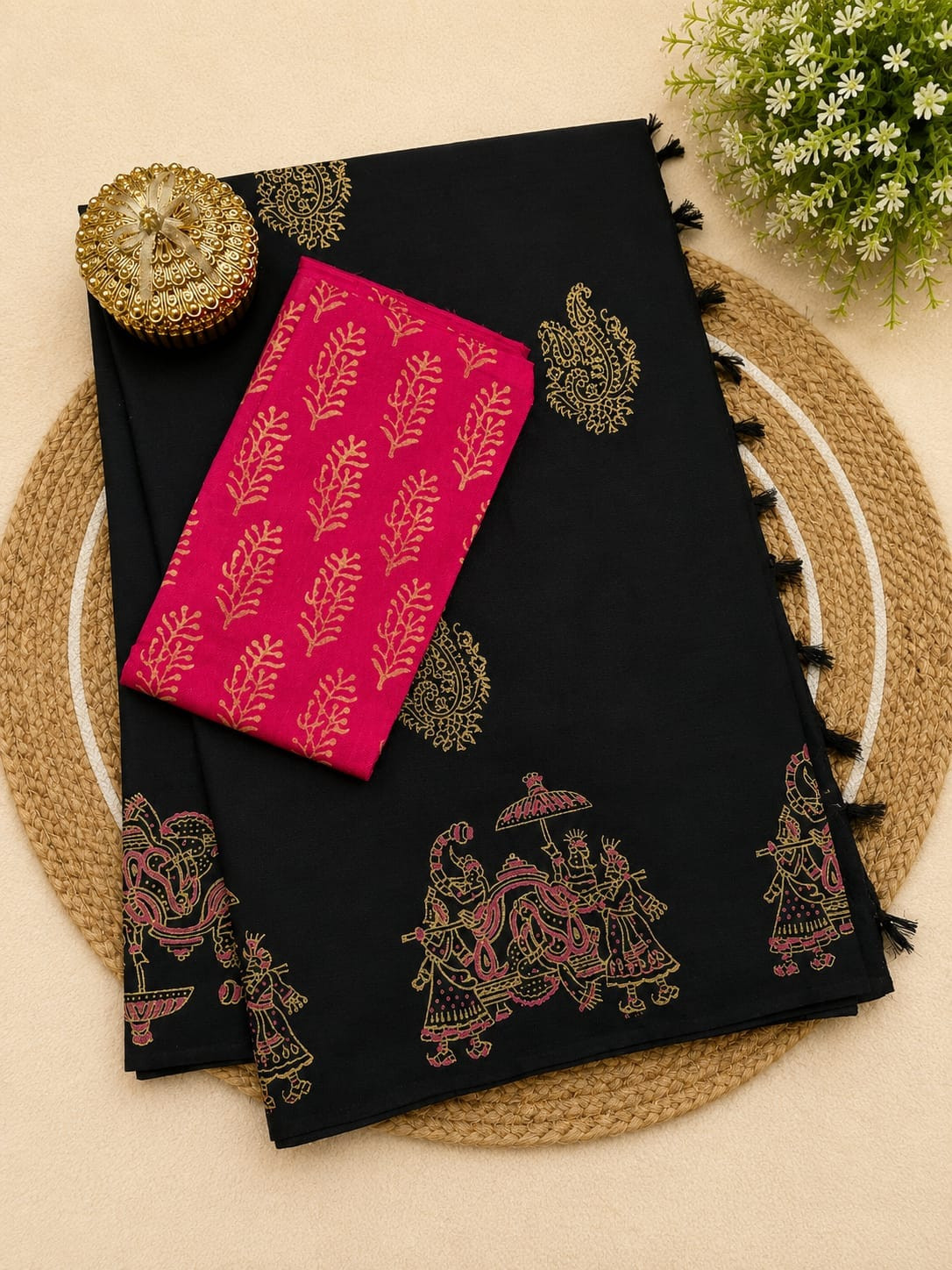 BLOCK PRINTED SAREES WITH  BLOUSE
