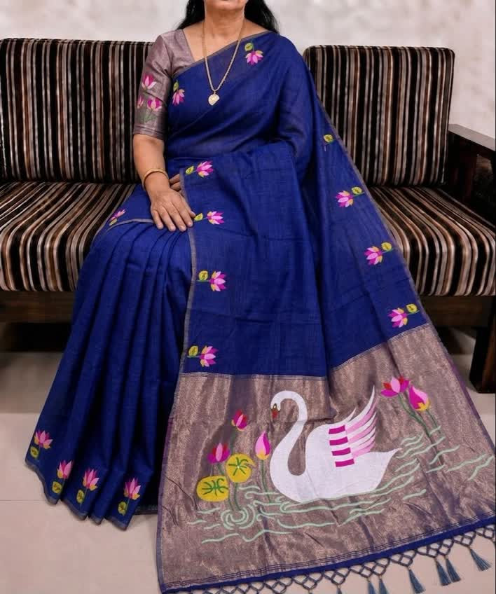 Pure Soft muga cotton with rich malti flower zari border.