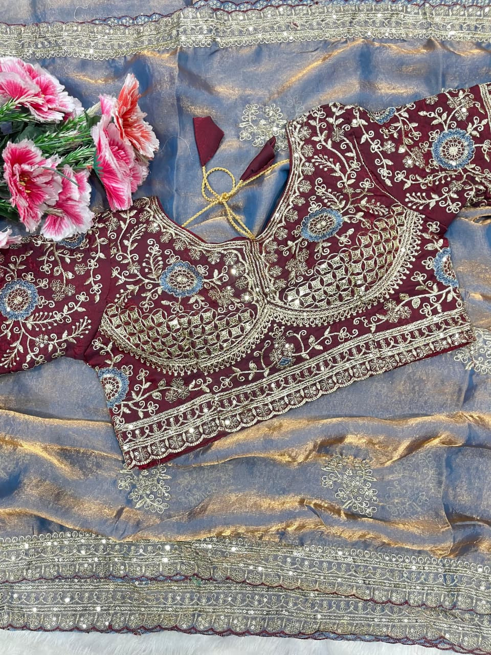 Embroidery rich look sartin saree