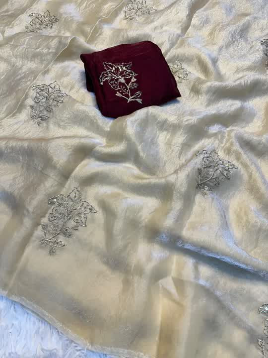 Space Silk Saree With Fancy Indian Bids and Sequins embroidery work saree
