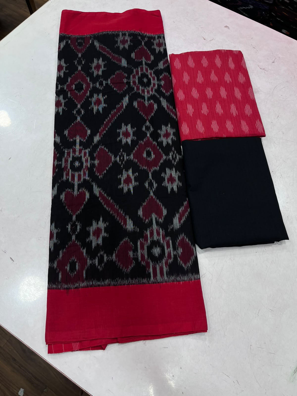 Pure double ikkat cotton dress material