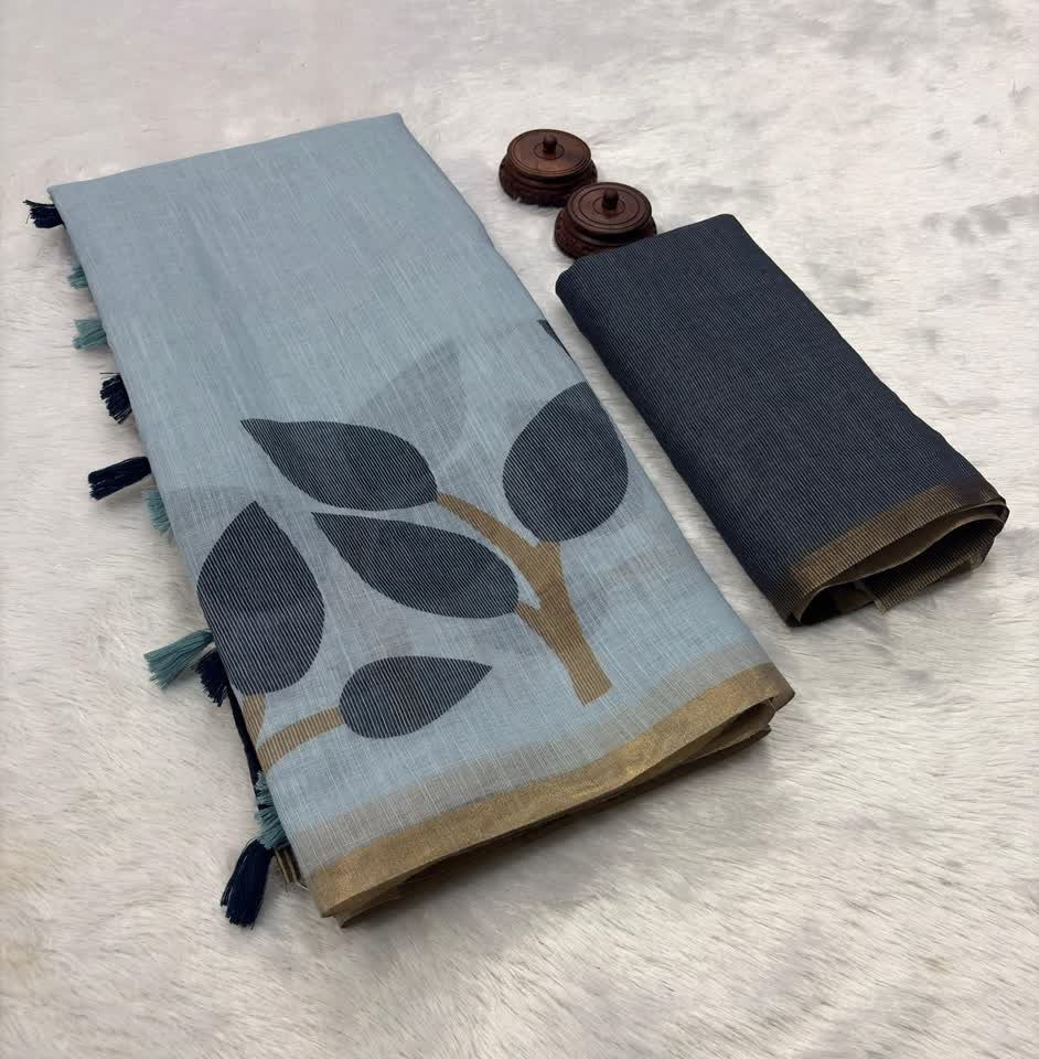 Linen cotton fabric with zari weaving border