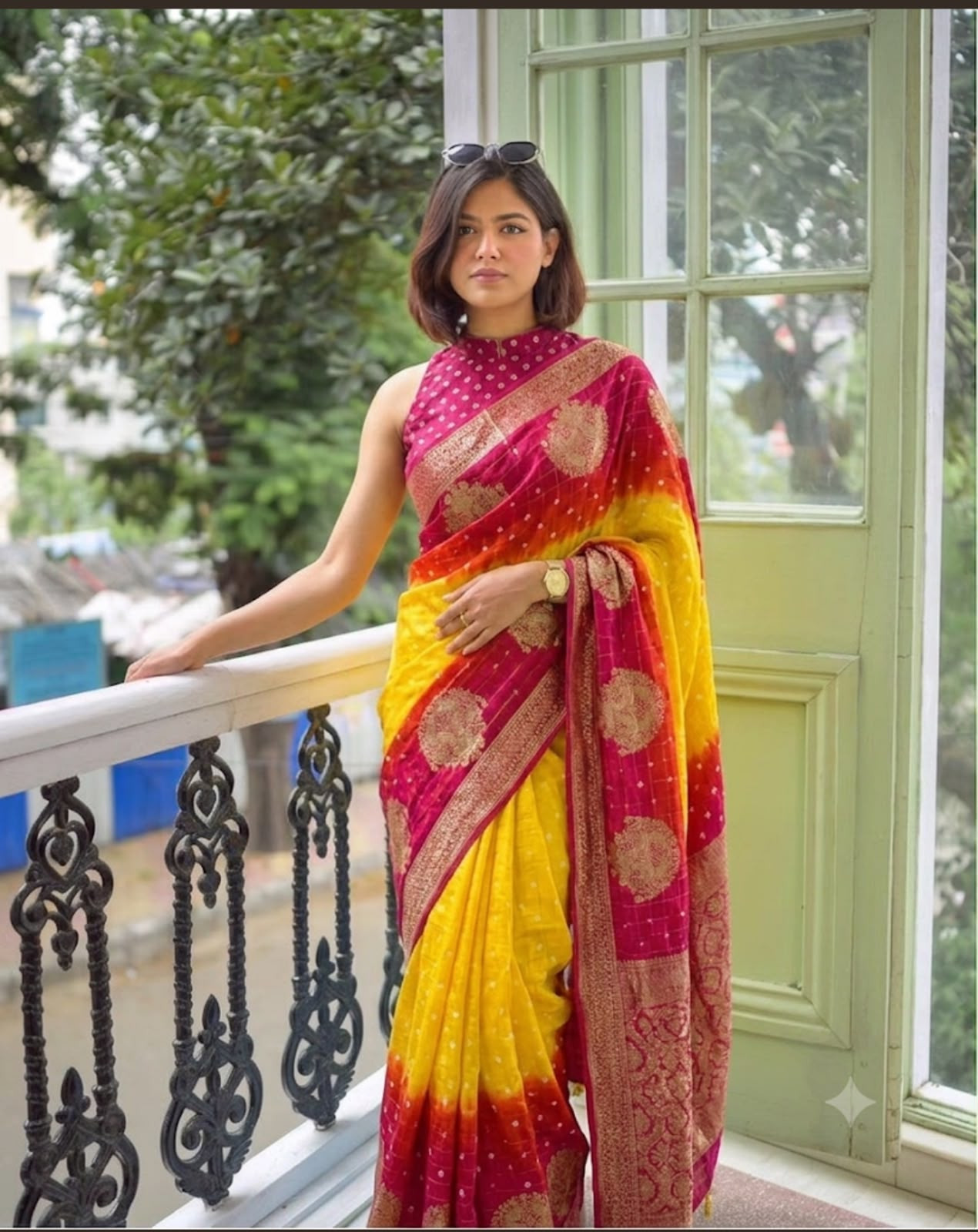 Bandhani with khadi georgette saree