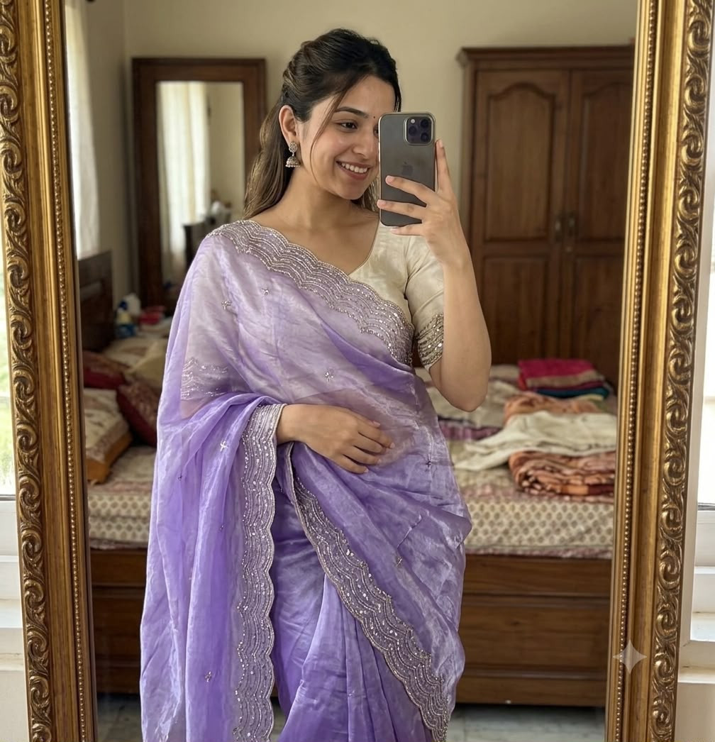 Organza Saree with Scalloped Embellished Border