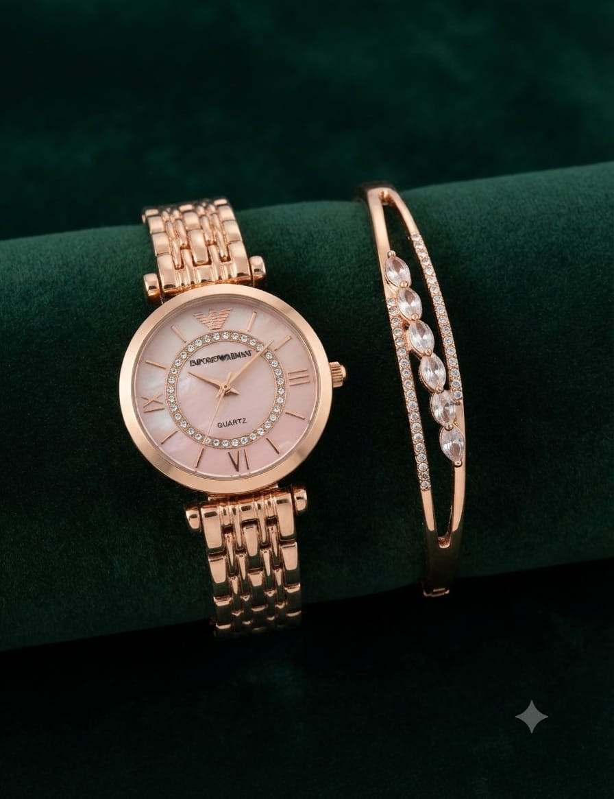 Watch with American dimond openbal kada