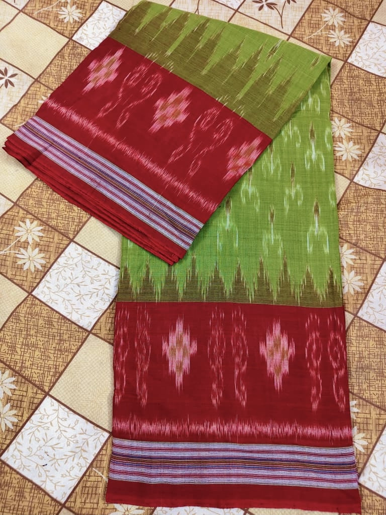 Pure Handloom Cotton Green Sambalpuri Saree from Laxmipada