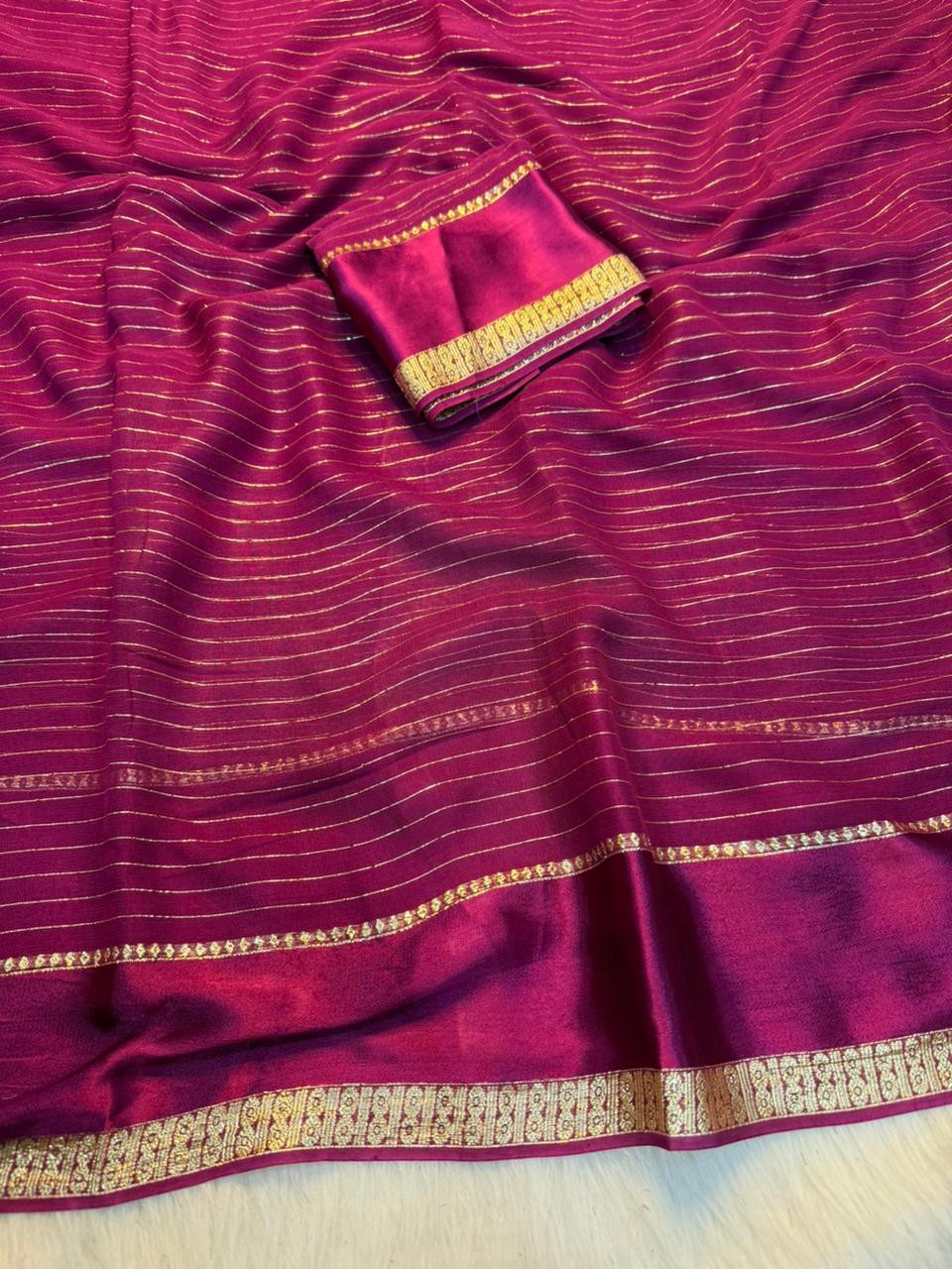 Viscose Georgette linning Sattin Border Saree With Running Blouse