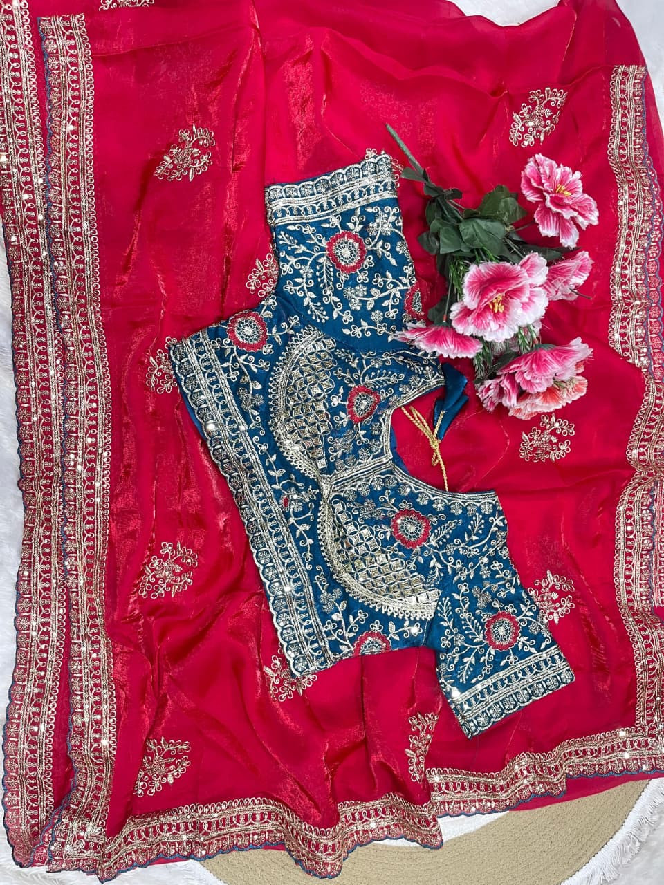 Embroidery rich look sartin saree
