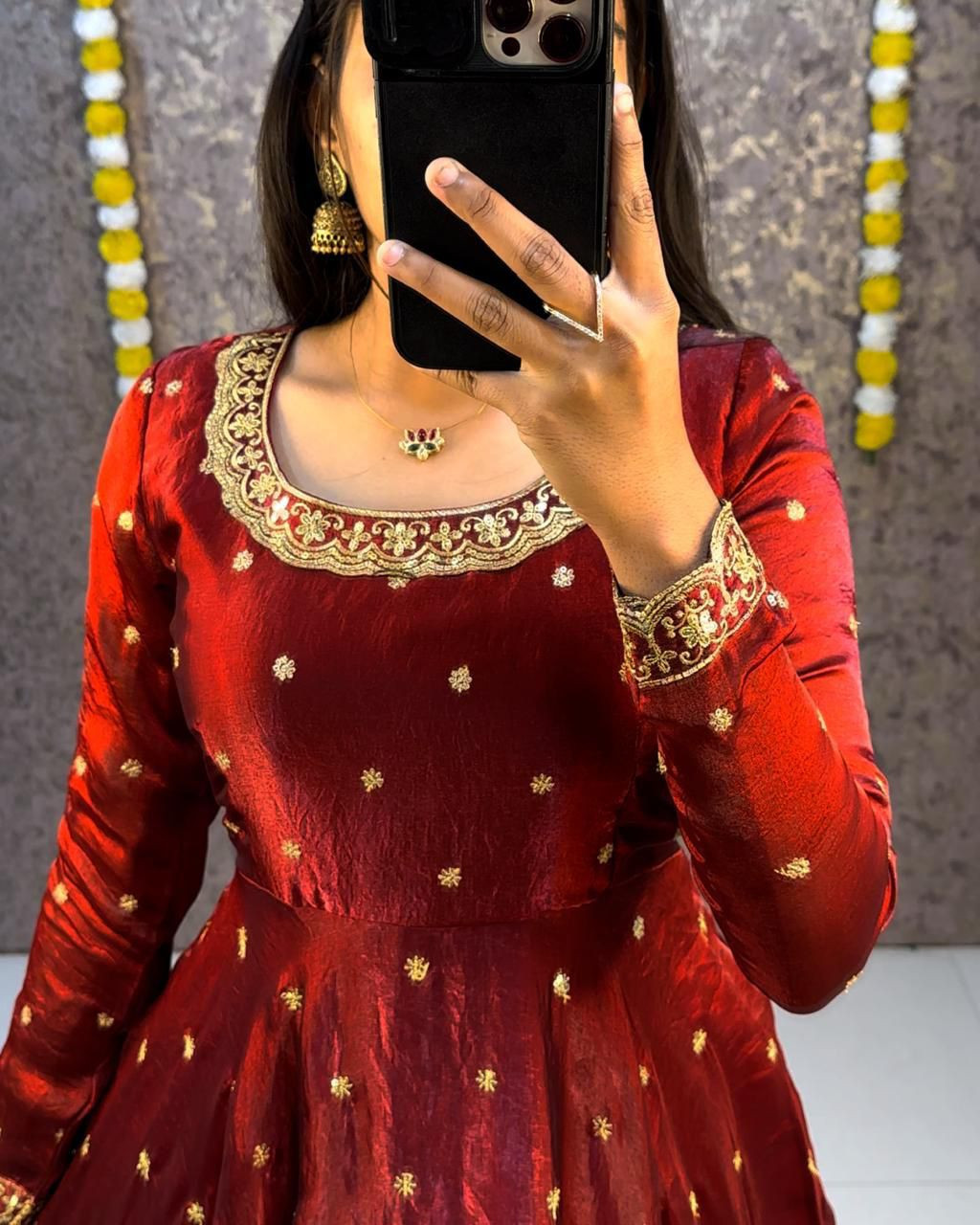 Bakrid special Rich sequence  embroidery Gown Dupatta Maroon