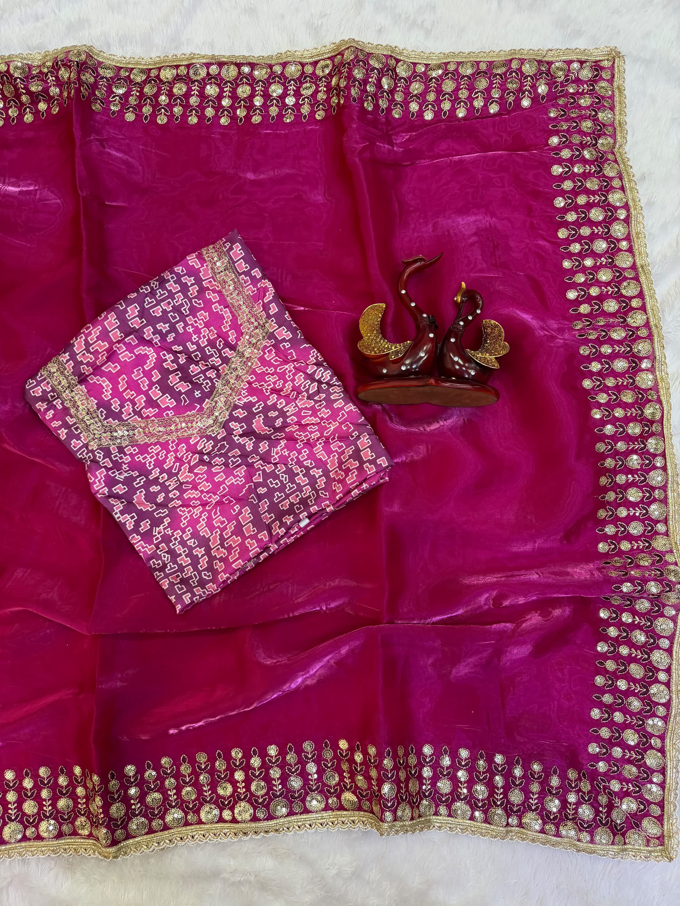 Soft Zimmi Satin Beautiful Sequins Embroidery Work with Elegant Lace Border