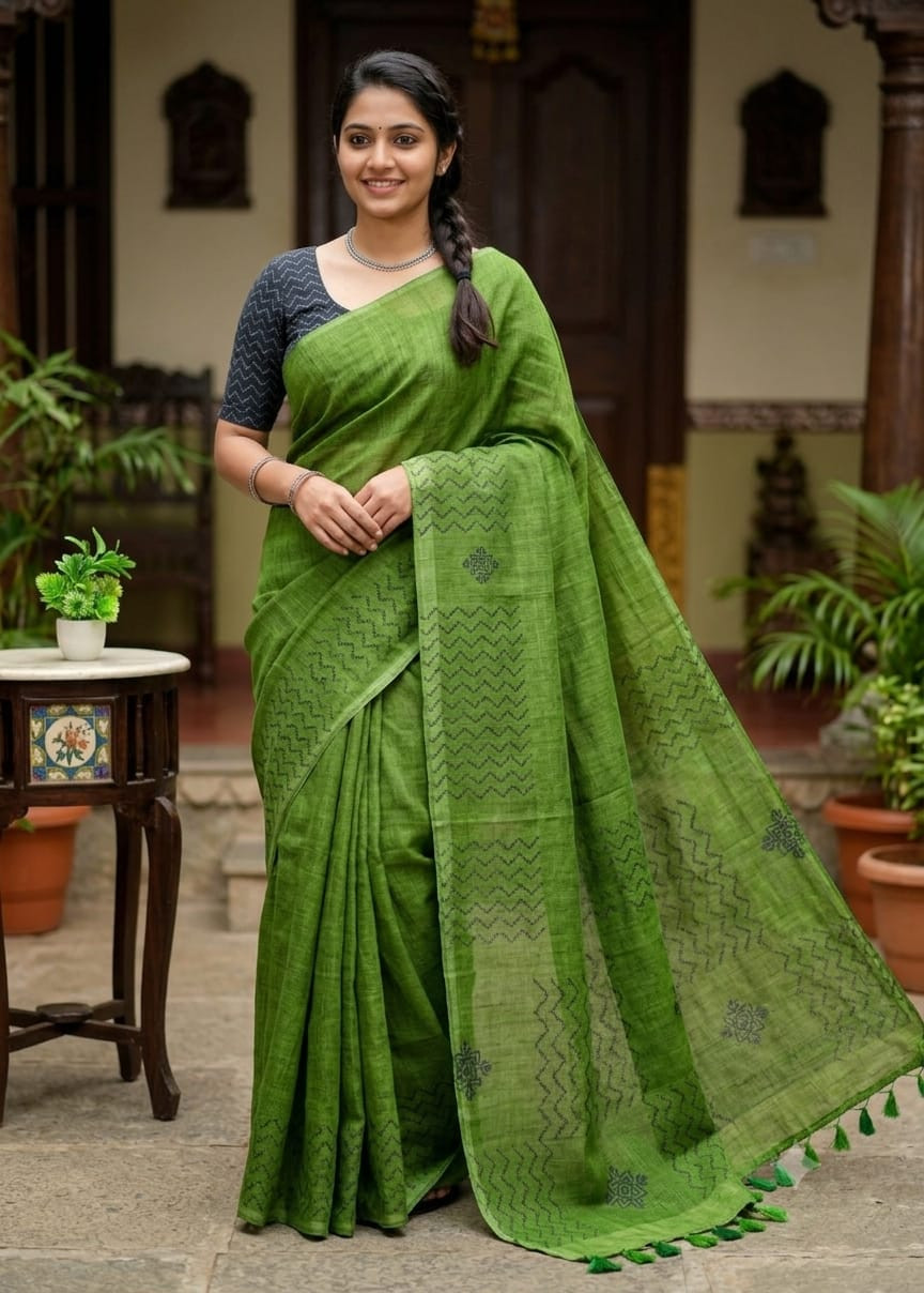 Linen cotton saree
