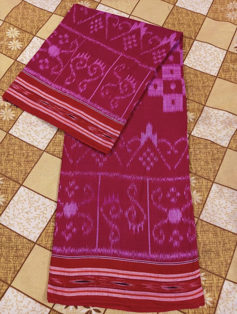 Laxmipada Handloom Cotton Pink Sambalpuri Saree
