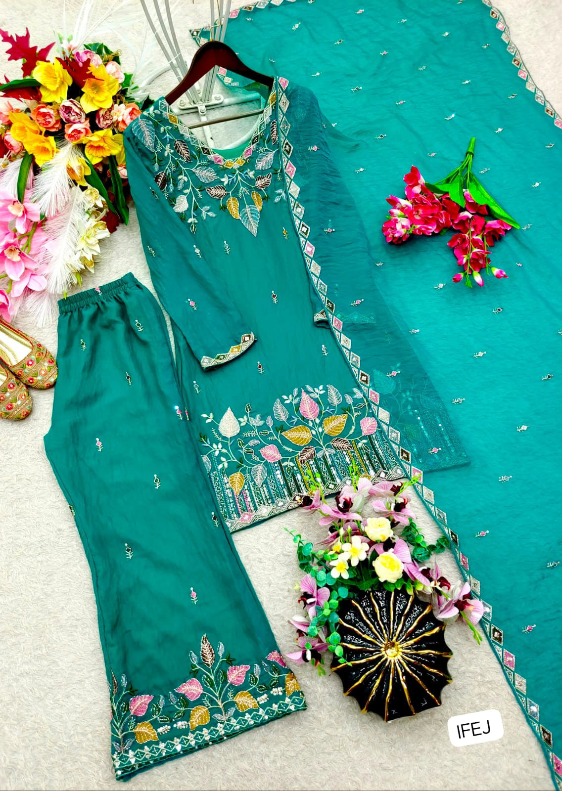SILK TOP, PLAZZO WITH DUPATTA