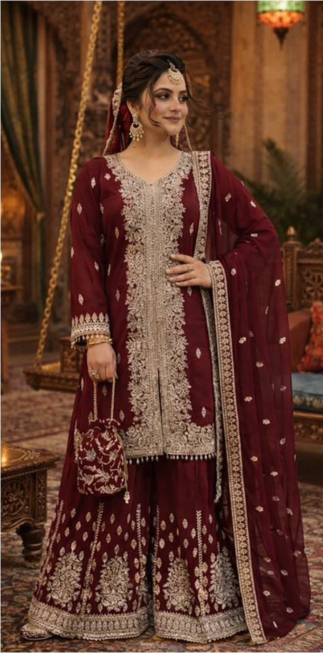 FAUX GEORGETTE SHARARA SUIT SET