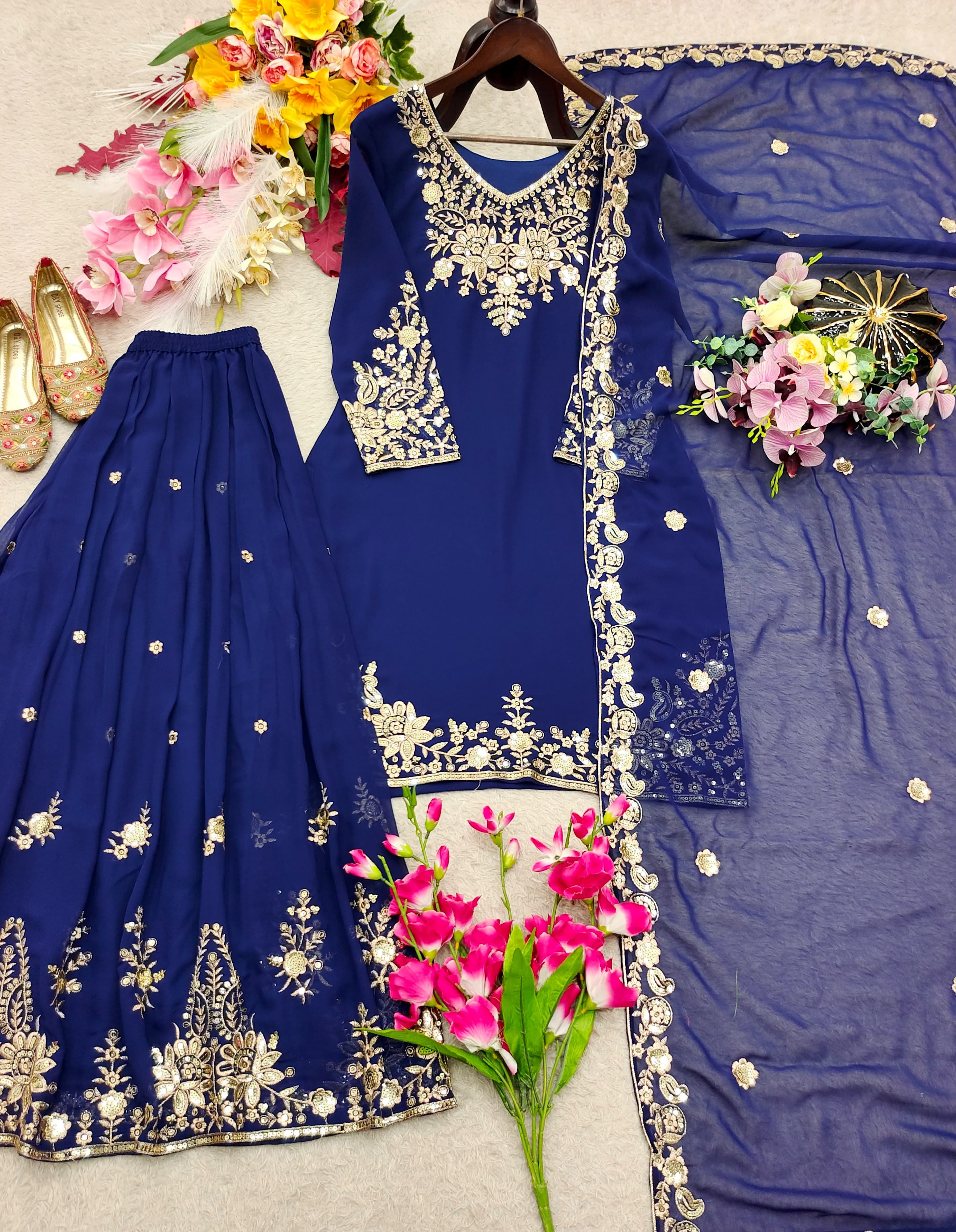 GEORGETTE TOP, SHARARA WITH DUPATTA