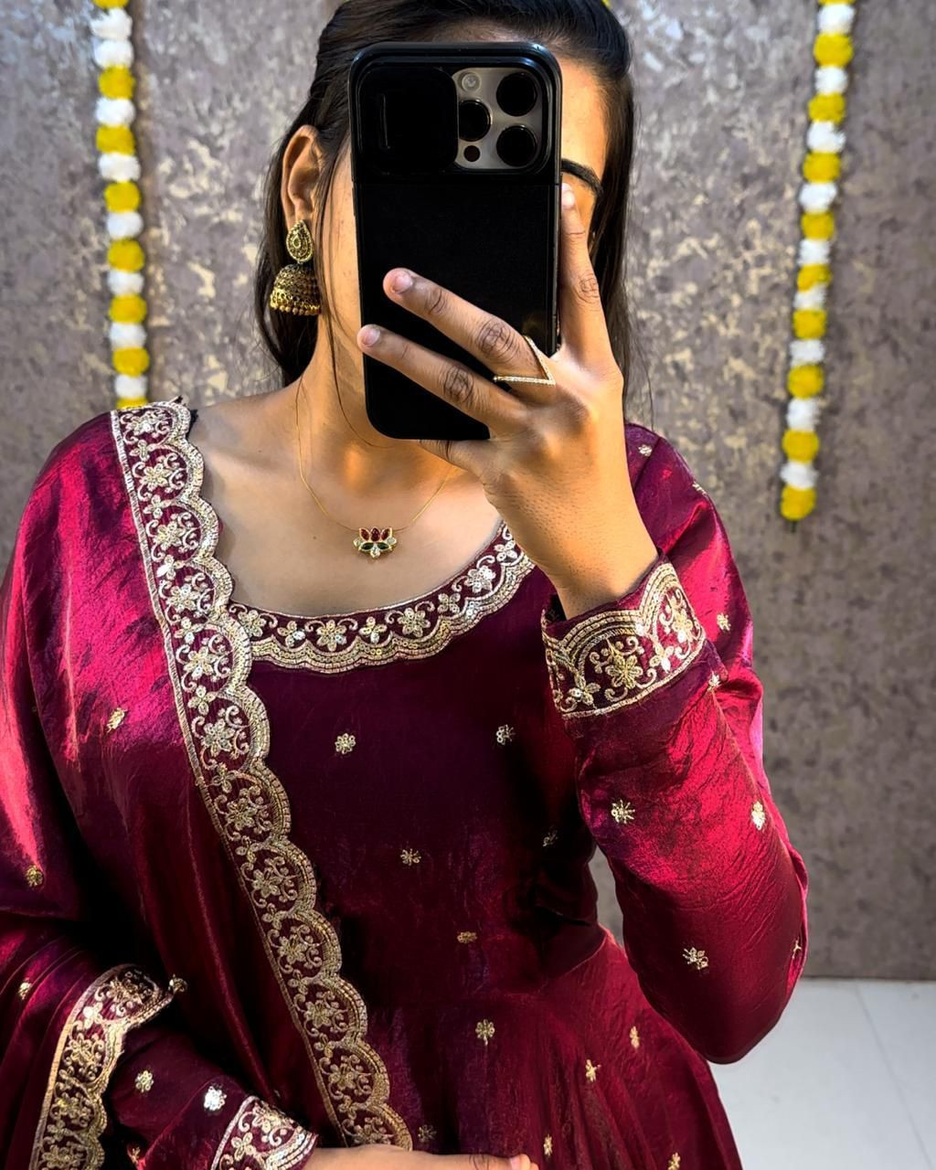 Bakrid specialWine colour Rich sequence  embroidery Gown Dupatta
