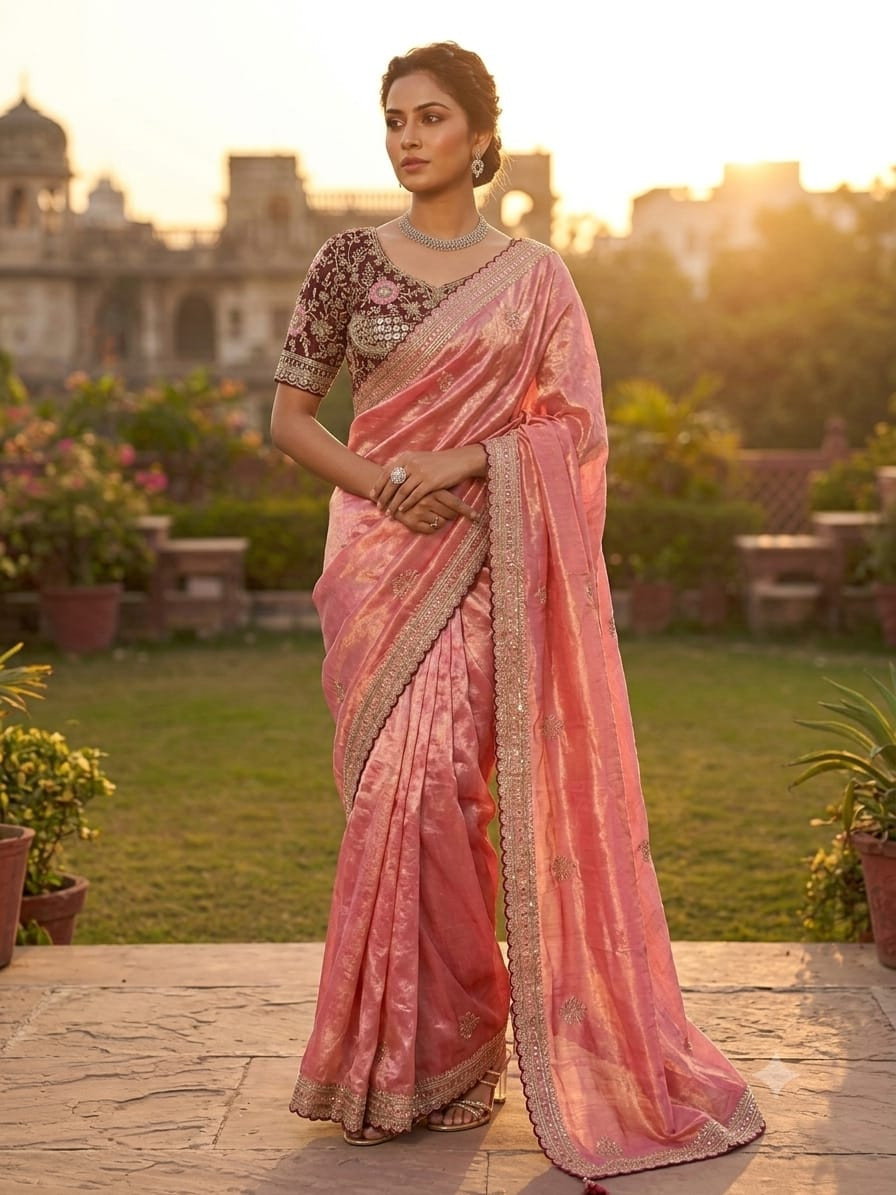 Embroidery rich look sartin saree