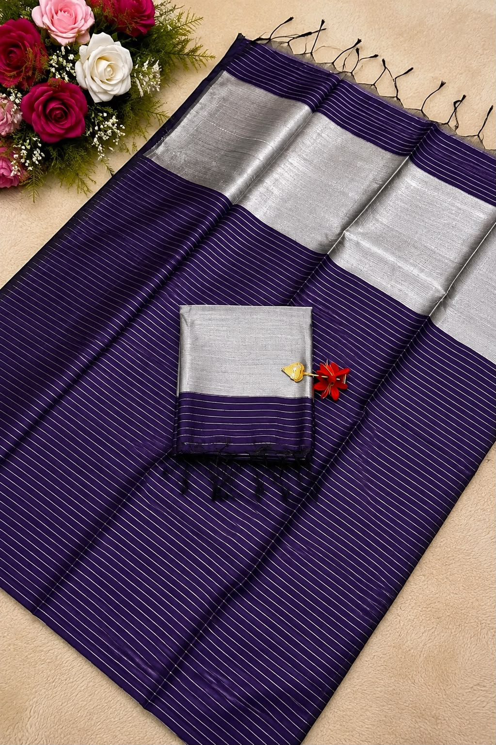 Pure Cotton Saree with  Silver Zari Checks