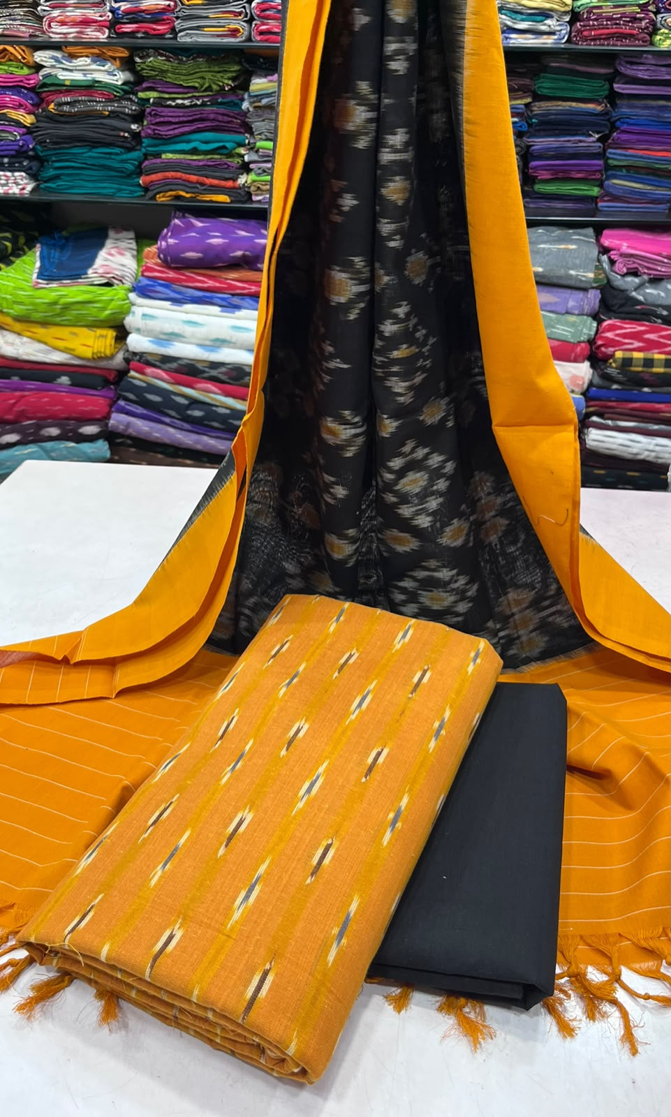 Pure double ikkat cotton dress material