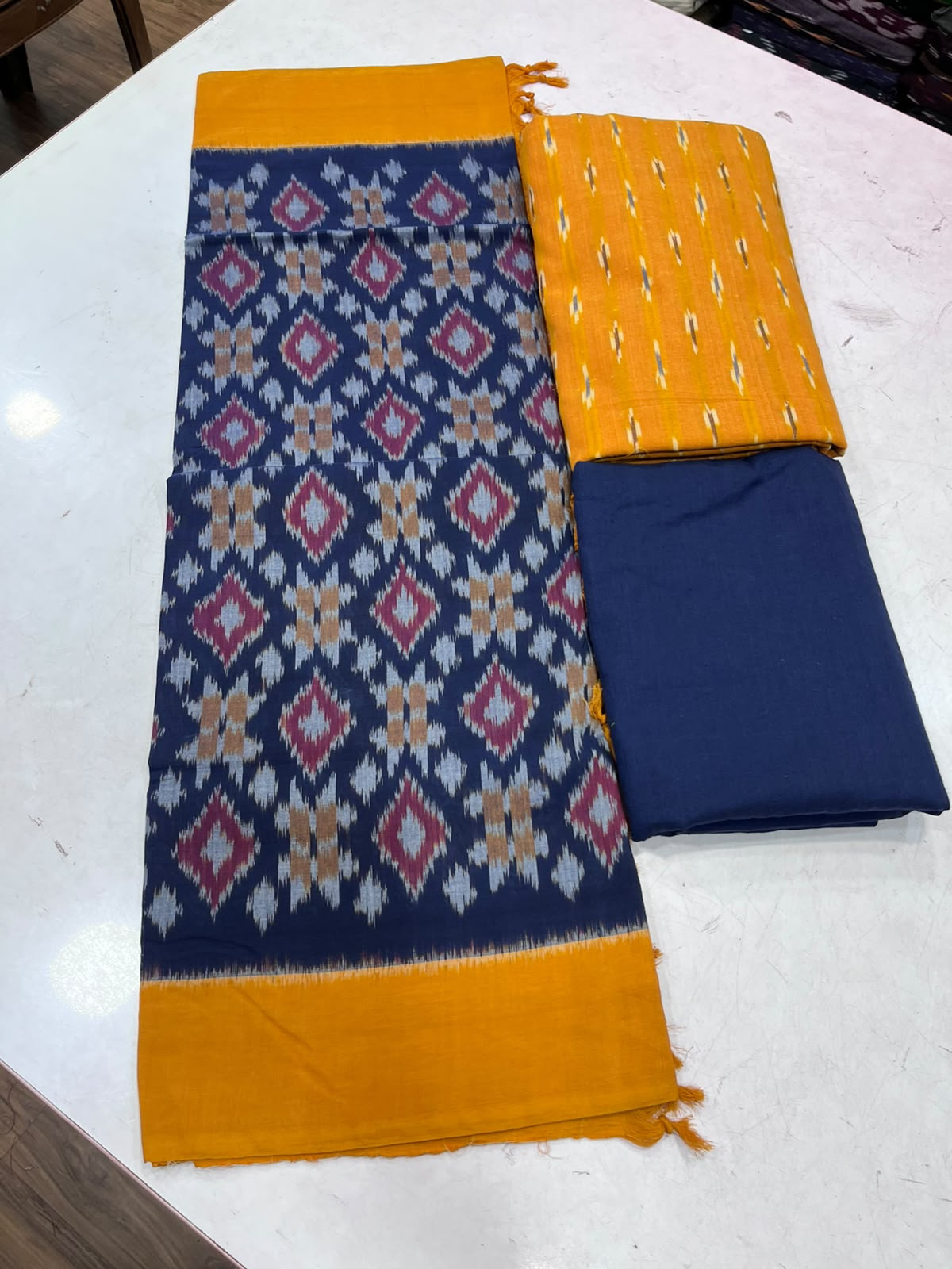 Pure double ikkat cotton dress material