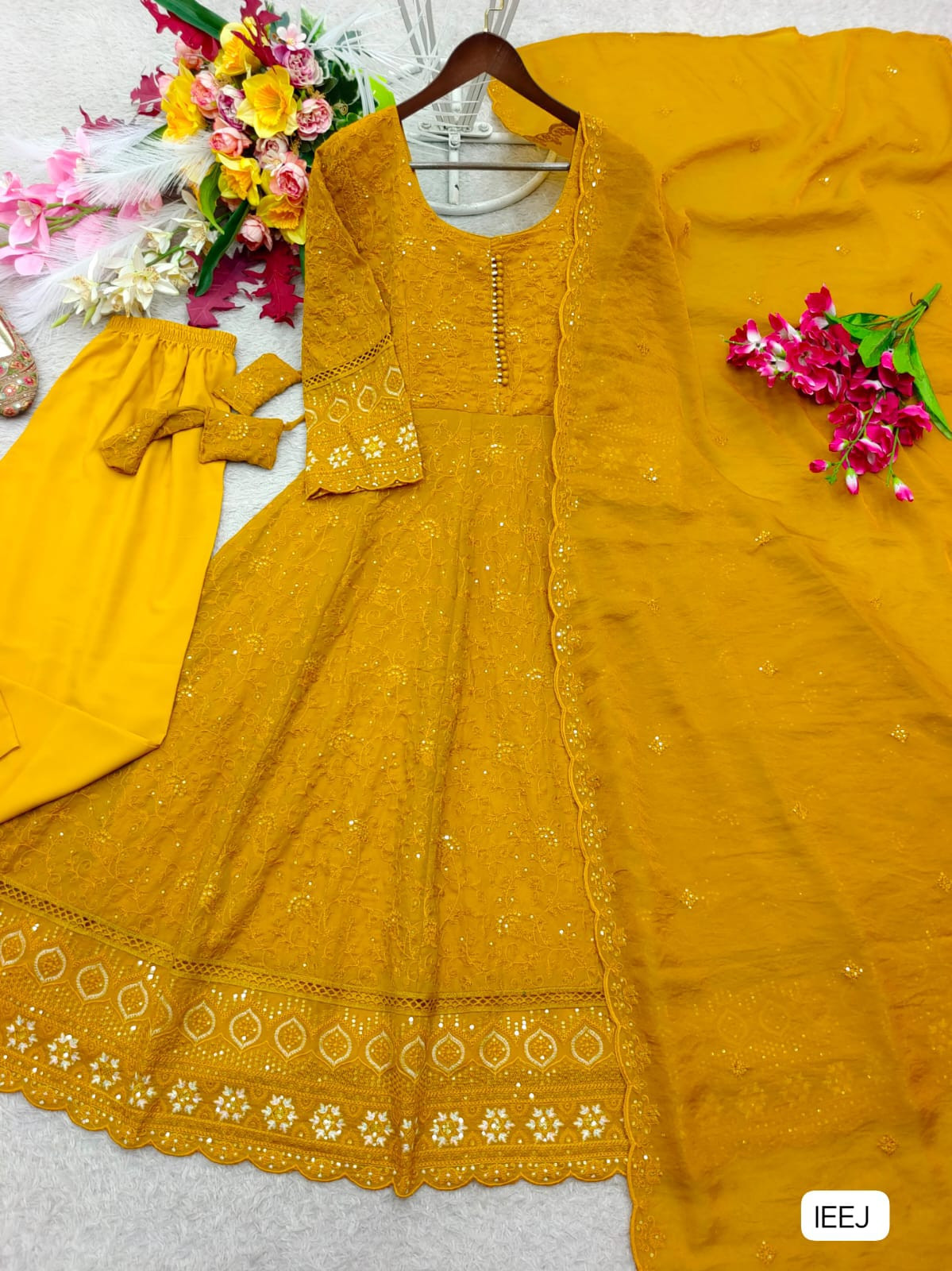 BLOOMING GEORGETTE GOWN, PANT AND DUPATTA