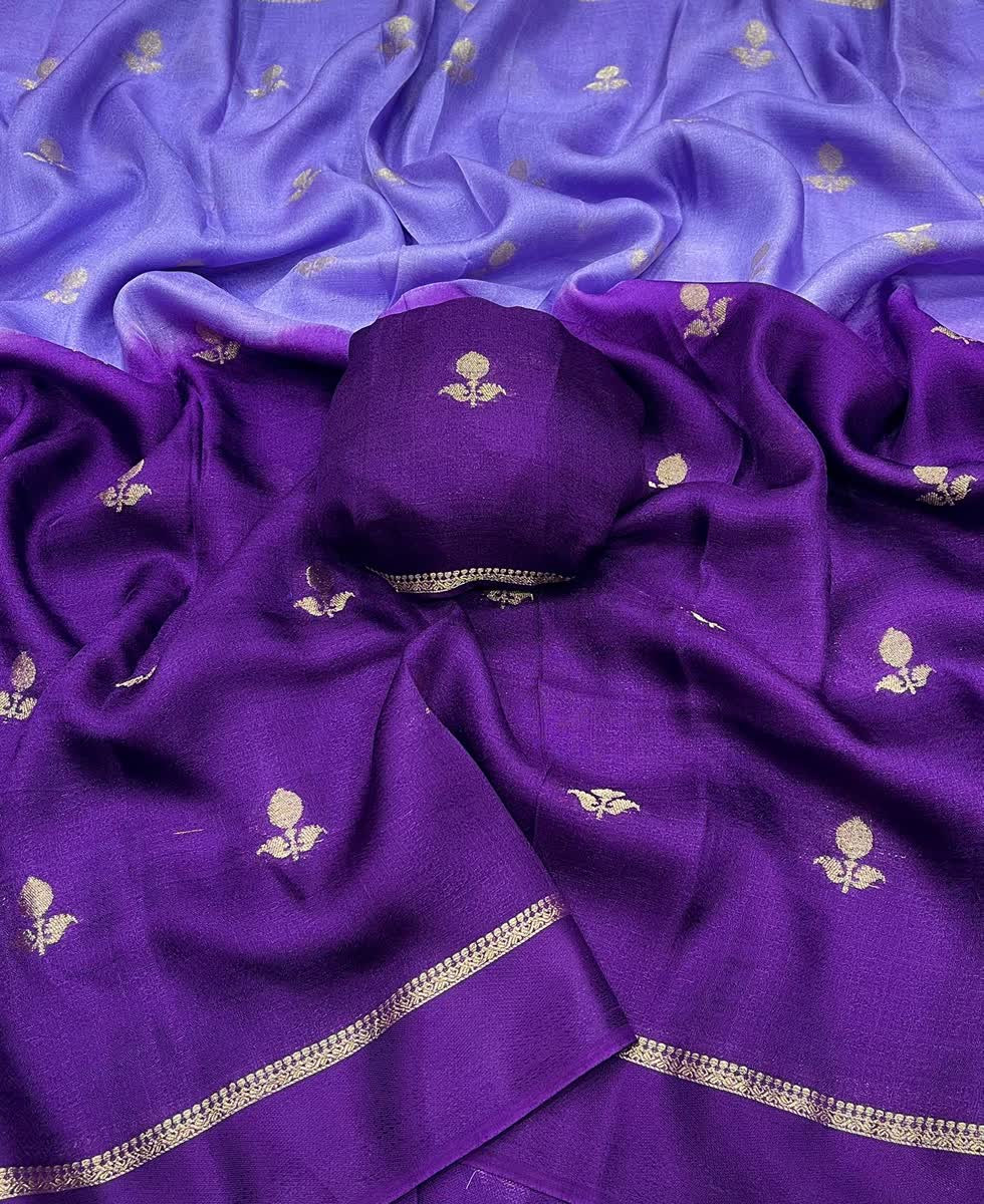 Viscose Khadi Silk fabric with Satin border Partywear Saree along with Jaqured leaf figure design Blouse