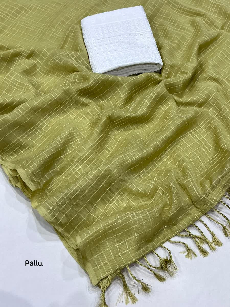 Lucknow Chiffon Saree Chex-Style Woven Thread Work