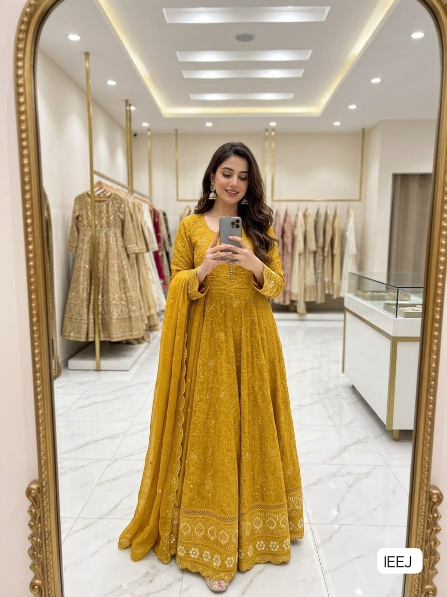BLOOMING GEORGETTE GOWN, PANT AND DUPATTA