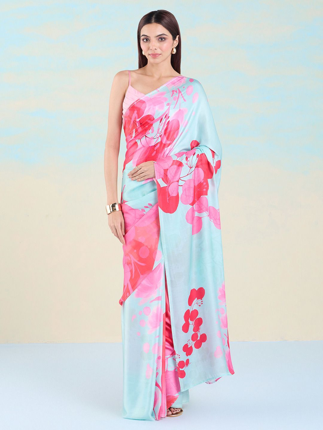 Floral design satin saree