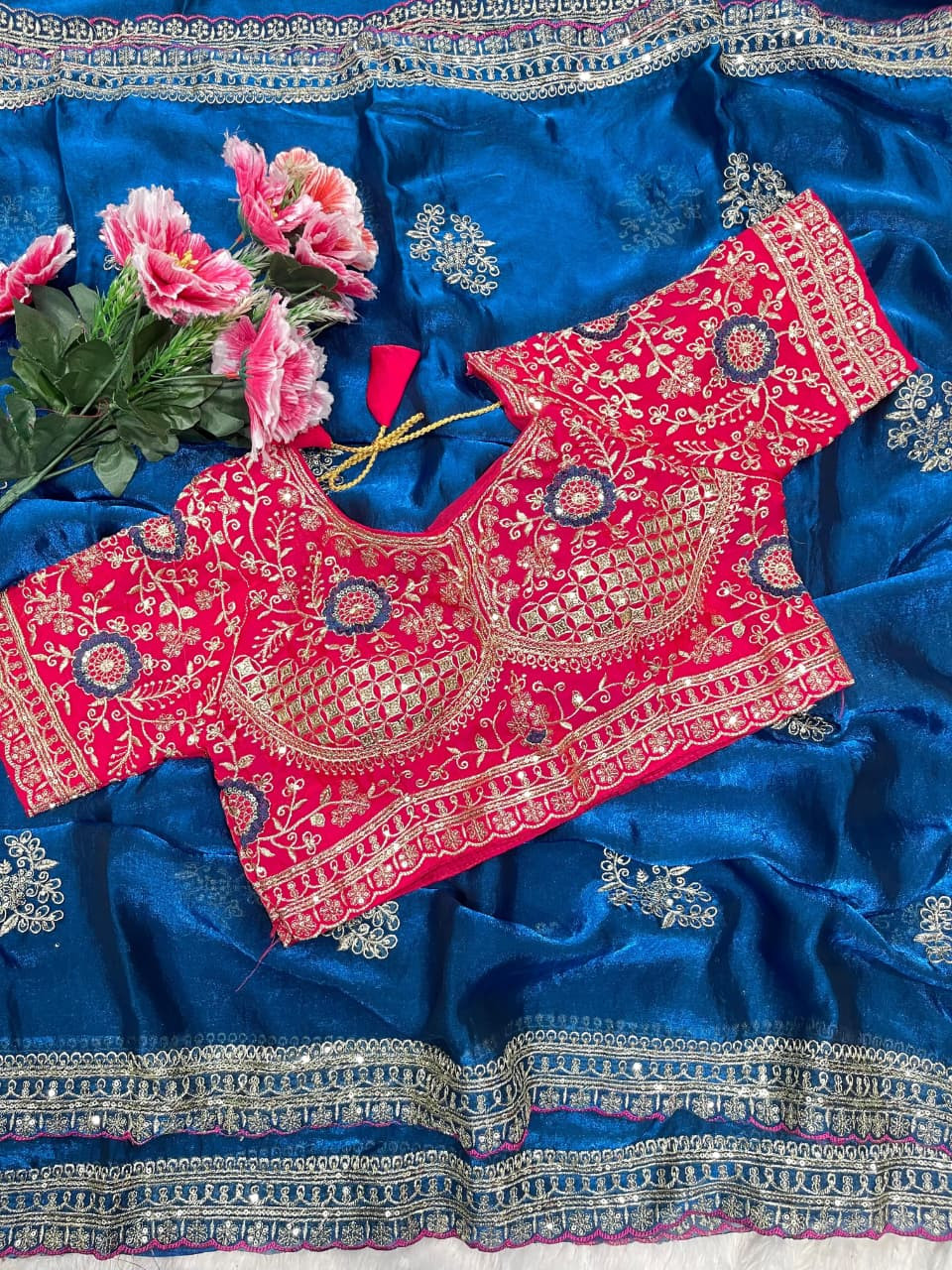 Embroidery rich look sartin saree