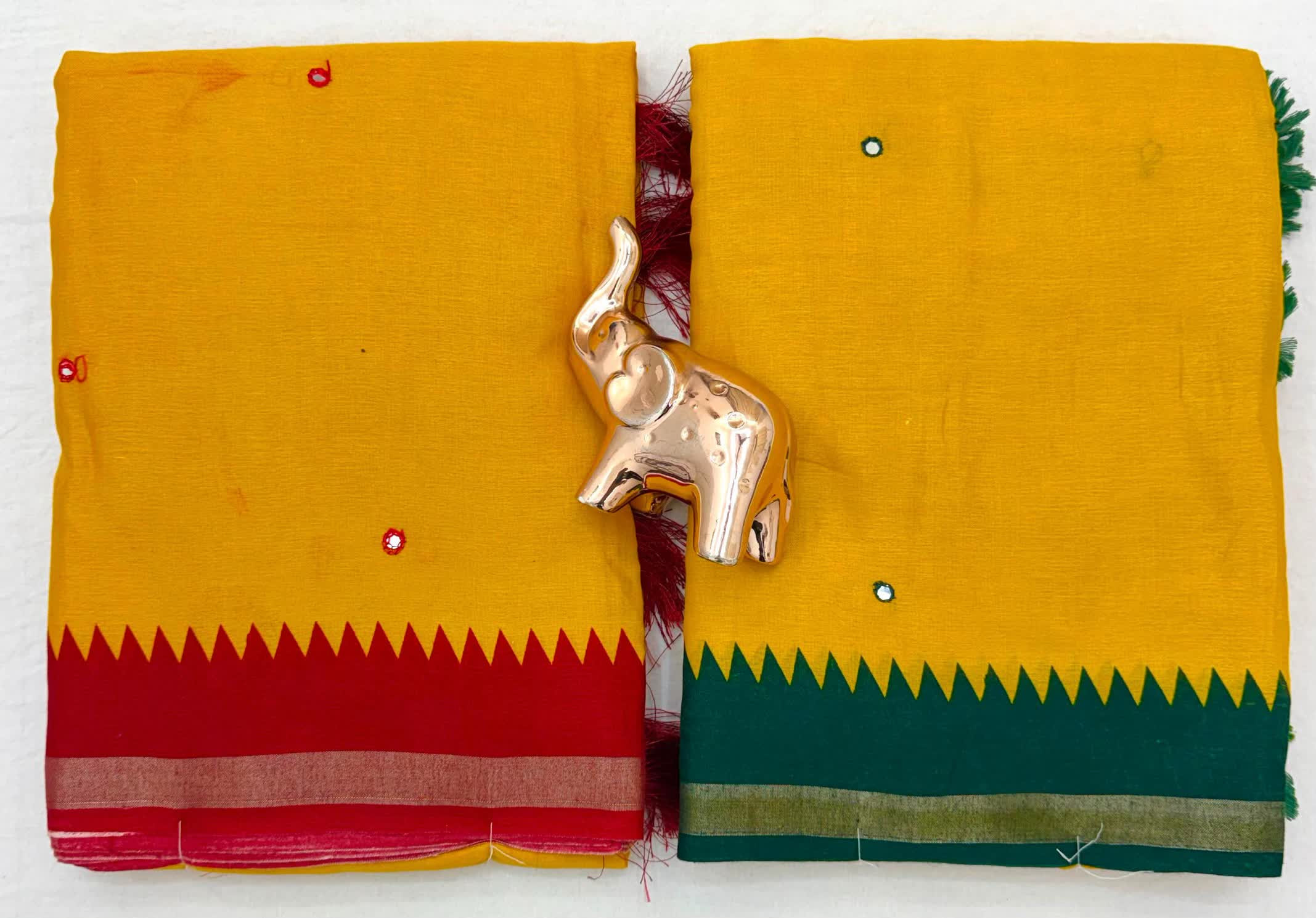 Soft heavy mul cotton saree Temple printed saree with contrast printed blouse