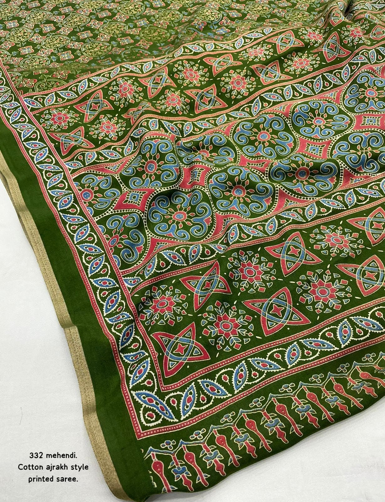 Ajrakh cotton  printed saree
