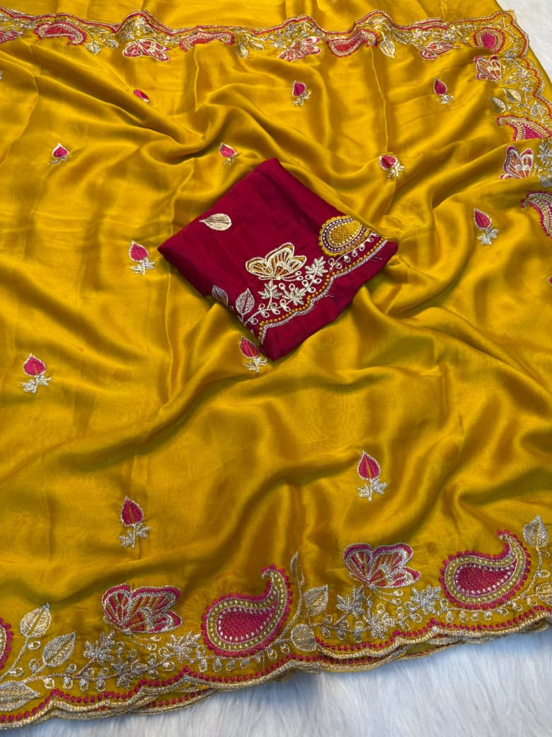 Pure soft Rangoli silk  saree with multi  embroidery Work