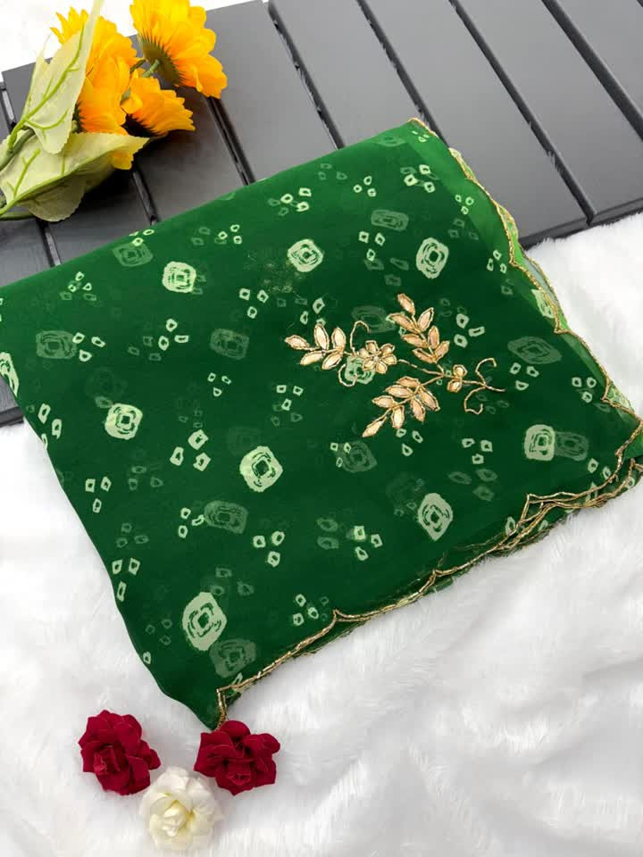 GEORGETTE FABRIC WITH BEAUTIFUL BANDHEJ PRINT ALL OVER SAREE